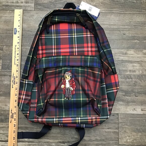 NWT Polo Ralph Lauren 9AR149-Red/Blue/Green Nordic Polo Bear Plaid Backpack O/S - Picture 7 of 12